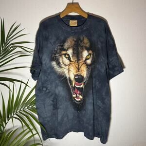 Vintage 90s Snarling Wolf Animal Nature Leather Tag The Mountain Graphic Tee